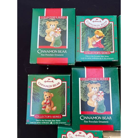 8 Vintage 1980’s Hallmark Ceramic Cinnamon Bear Ornament Lot All Mint! -36D - Picture 3 of 7